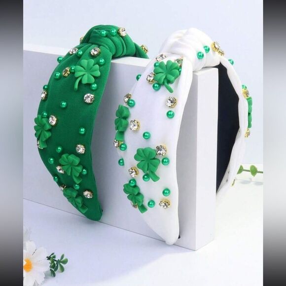1pc Women's Green Four-Leaf Clover Saint Patrick's Day Knotted Headband - Picture 3 of 3